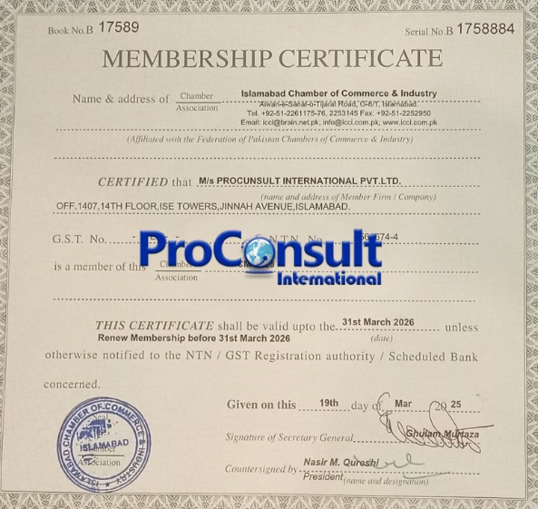 Official Membership with Islamabad Chamber of Commerce & Industry (ICCI)